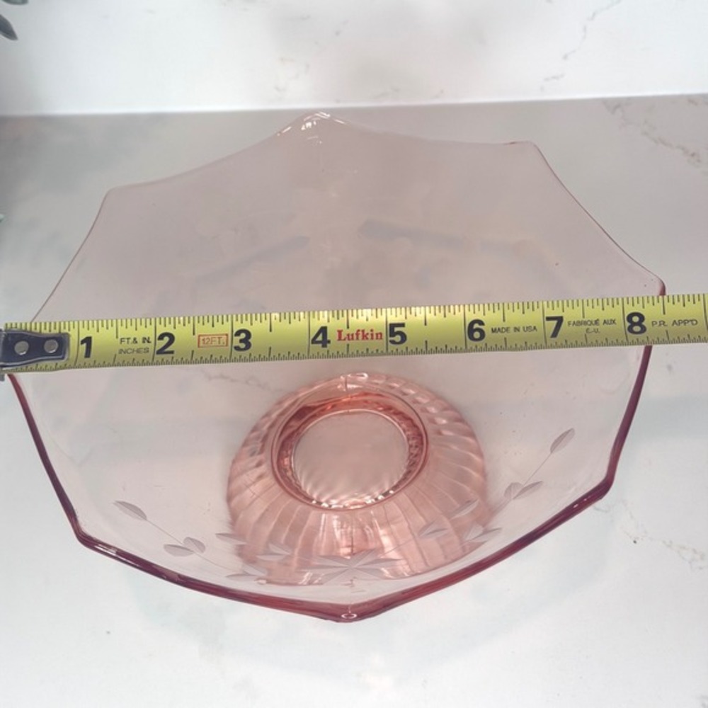 Standard‎ Glass Norwood Pink Etched Floral Pedestal Bowl - Picture 7 of 8